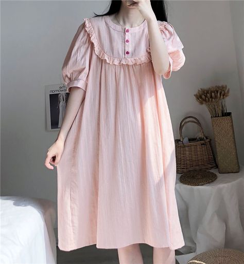 Tanee Short-Sleeve Midi Pajama Dress | YesStyle Home Dresses For Women, Night Dress Pajamas, Cute Pajama Dress, Cute Night Dress For Women, Kawaii Sleepwear Dress, Night Dresses For Women, Cute Pajamas For Women Korean, Cottagecore Spring Sleep Dress, Korean Sleepwear Pajamas