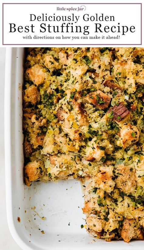 Best Thanksgiving Stuffing Recipe – And I promise you, it's anything but bland! Loaded with so many aromatics, your family is going to love this one! #stuffing #thanksgivingstuffing #thanksgivingdressing #breadstuffingrecipe #stuffingrecipe | Littlespicejar.com Stuffing Recipes Christmas, The Best Thanksgiving Stuffing, Best Thanksgiving Stuffing, Kinds Of Bread, Traditional Stuffing Recipe, Best Stuffing Recipe, Best Stuffing, Thanksgiving Stuffing Recipes, Herb Turkey