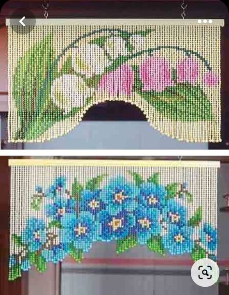 Beaded Curtains Diy, Beaded Door Curtains, Seed Bead Art, Bead Curtain, Beaded Banners, Diy Jewelry Projects, Beaded Curtains, Lace Curtains, Curtain Patterns