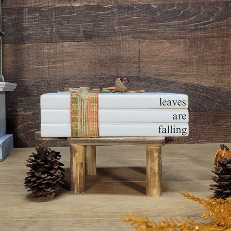 Add a touch of autumn charm to your home with our set of stacked wooden books, painted white and beautifully distressed at the edges. Wrapped in a cozy plaid ribbon and adorned with fall foliage on top, these books feature the phrase 'leaves are falling' painted on the front. Perfect for your farmhouse decor, this set brings the beauty of fall into any room. 🍂 #FallDecor #RusticCharm #FarmhouseStyle #AutumnDecor #Handcrafted #CozyHome Use the link in our bio to purchase your set today! Coffee Table Fireplace, Books Autumn, Fall Farmhouse Decor, Table Fireplace, Rustic Coffee Table, Farmhouse Decor Rustic, Fireplace Mantel Decor, Fall Farmhouse, Decorative Books