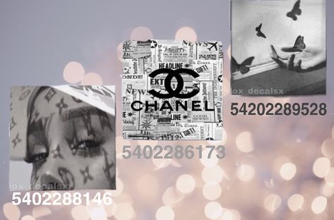 Roblox Id Codes Pics, Bloxburg White Accessories Codes, Black Dresses Bloxburg Codes, Bloxburg Picture Codes Chanel, Bloxburg Chanel Decal Codes, Bloxburg Picture Codes Black And White, Coco Chanel Decals Bloxburg, Berry Avenue Aesthetic Picture Codes, Chanel Bloxburg Codes