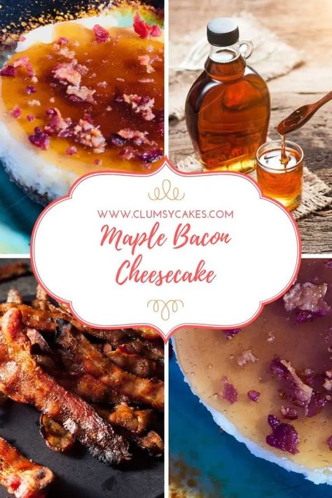 Maple Bacon Cake Recipe, Bourbon Cheesecake Recipes, Unique Cheesecake Flavors, Maple Bacon Cheesecake, Unusual Desserts, Bourbon Cheesecake, Bacon Cheesecake, Unique Cheesecake Recipes, Salty Sweet Desserts