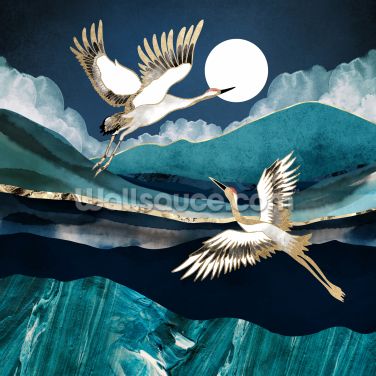 Midnight Cranes Hur Man Målar, Art Et Illustration, Vintage Modern, Art Abstrait, Featured Artist, Framed Canvas Prints, Graphic Art Print, Fine Art Painting, Canvas Artwork