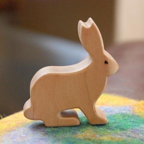 Wooden RABBIT Bunny Jackrabbit, Handmade Toy Animal, Waldorf Inspired — Jupiter's Child Woodland Toys, Soap Carving Patterns, Yellow Rabbit, Diy Keyring, Making Wooden Toys, Soap Carving, Wooden Rabbit, Woodworking Toys, Handmade Wooden Toys