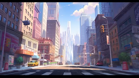 City Background Landscape, Superhero City Background, Outside Layout, Draw A City, Scene Sketch, City Concept Art, Marvel One Shots, Superhero City, Spiderverse Dr