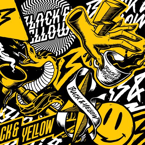 Check out this @Behance project: “Black & Yellow coffeebar” https://www.behance.net/gallery/59559835/Black-Yellow-coffeebar Yellow Black Graphic Design, Graphic Design Posters Yellow, Black And Yellow Illustration, Black And Yellow Design Graphics, Black And Yellow Graphic Design, Black And Yellow Branding, Barbershop Mural, Yellow Poster Design, Yellow Illustration Art