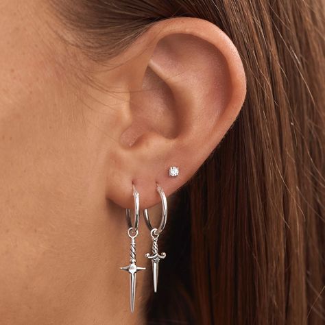 MIDSUMMER STAR (@midsummer_star) • Instagram photos and videos Guys Ear Piercings, Minimalist Ear Piercings, Silver Jewlery, Dagger Earrings, Edgy Accessories, Edgy Earrings, Edgy Jewelry, Funky Earrings, Edgy Style