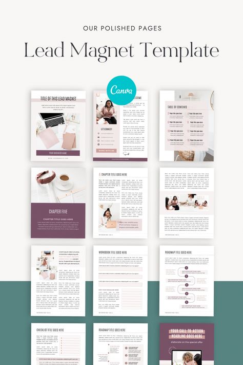 Lead Magnet Template Design, Lead Magnet Template, Business Model Canvas Templates, Workbook Layout, Canva Ebook Template, Ebook Layout, Canva Workbook Template, Lead Magnet Design, Free Business Logo