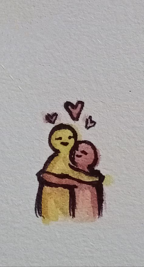 Friend Doodles Drawings, Hug Sketch Simple, Hug Aesthetic Drawing, Drawing Of People Hugging, Happiness Drawing Ideas Art, Positive Doodles To Draw, Cuddle Draw, Cute Relationship Doodles, How To Draw Hugs