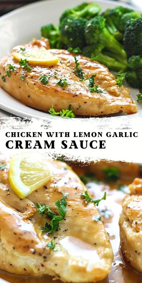 Chicken Limone Recipe, Lemon Garlic Cream Sauce, Lemon Garlic Chicken Thighs, Cream Sauce For Chicken, Frozen Chicken Recipes, Kitchen Sanctuary, Lemon Chicken Piccata, Chicken With Lemon, Lemon Cream Sauces