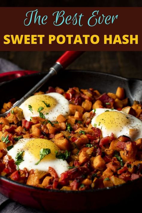 Sweet Potato And Ham Recipes, Ham And Sweet Potato Recipes, Ham Sweet Potato, Sweet Potato Hash Recipe, Eggs And Sweet Potato, Sweet Potato Breakfast Hash, Sweet Potato Hash Browns, Potato Hash Recipe, Freeze Sweet Potatoes