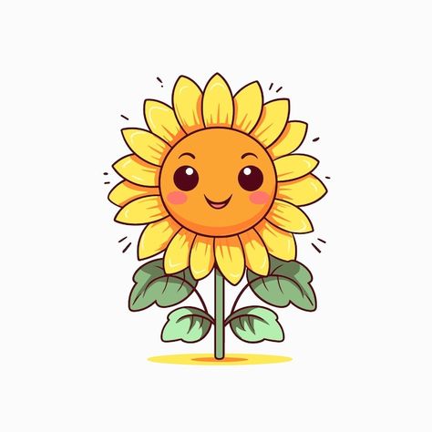 Sunflower Kawaii, Sunflower Things, Sunflower Cartoon, Sunflower Vector, Well Paper, Cartoon Sunflower, Basic Sketching, Cute Sunflower, Sunflower Cards