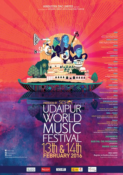 Festival Posters, Udaipur, Festival Advertising, Green Man Festival, Electronic Music Festival, Gospel Choir, Music Festival Poster, Festival Design, World Music