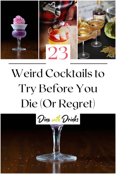 Collage of 4 weird cocktails. Crazy Cocktails Fun, Creative Mixed Drinks, Unique Mixed Drinks, Crazy Drinks Alcohol, Unique Drinks Ideas, Crazy Cocktail Recipes, Specialty Cocktail Recipes, Cool Cocktails Recipes, Unique Drink Recipes