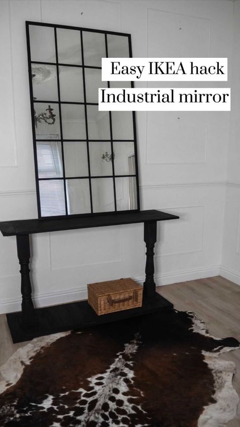 Annie Sloan Athenian Black, Ikea Mirror Hack, Mirror Hack, Ikea Mirror, Farmhouse Console Table, Industrial Mirrors, Black Chalk Paint, Easy Ikea Hack, Diy Mirror