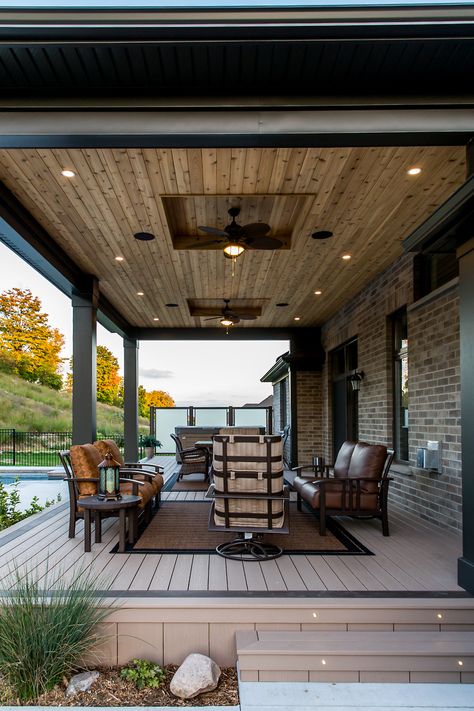 Back Porch Inspiration, Deck Ceiling Ideas, Patio Ceiling Ideas, Back Porch Designs, Porch Inspiration, Porch Wood, Covered Patio Design, Hickory Dickory, Tongue And Groove Ceiling