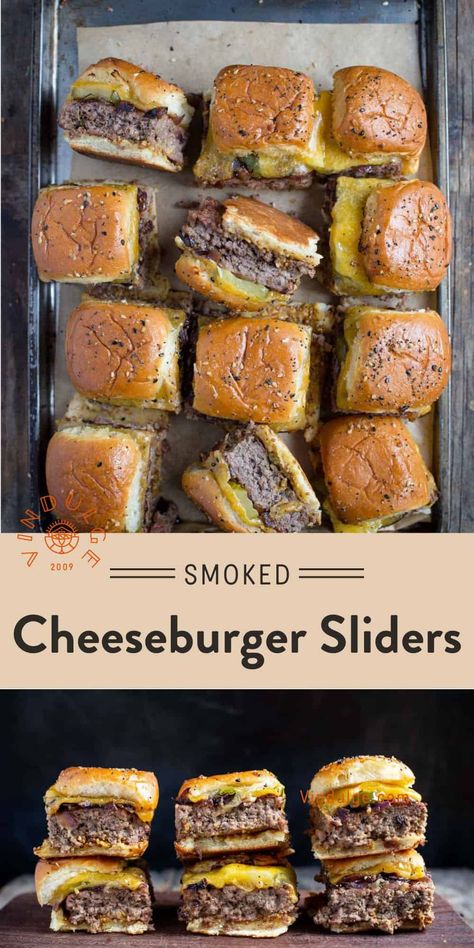 Sliders On The Traeger, Smoked Sandwiches, Smoked Food For A Crowd, Smoked Food Ideas Dinners, Smoker Ground Beef Recipes, Grilled Cheeseburger Sliders, Quick Traeger Grill Recipes, Smoked Slider Recipes, Smoker Recipes For A Crowd