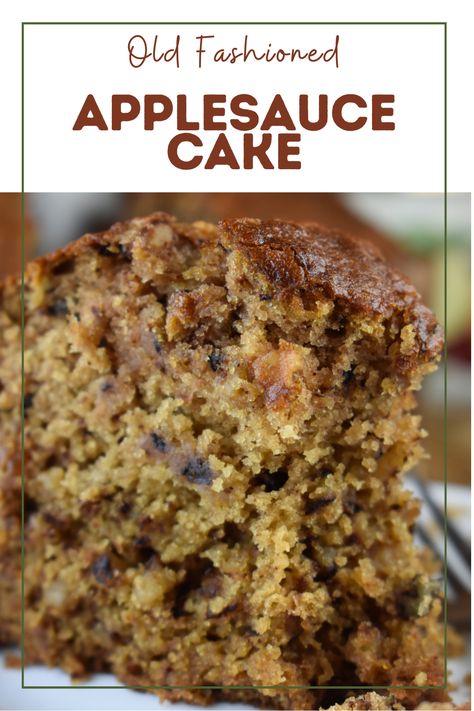 Slice of Applesauce Cake with chunks of walnuts and raisins. Applesauce Loaf Recipe, Homemade Applesauce Cake Recipes, Applesauce Cake No Eggs, Applesauce Bundt Cake Easy, Healthy Applesauce Cake Recipe, Apple Cake Made With Applesauce, How To Use Applesauce, Best Applesauce Cake Recipe, Applesauce Raisin Spice Cake