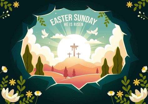 Happy Easter Sunday, Easter Illustration, Cartoon Background, He Is Risen, Cityscape Photos, Logo Banners, Easter Sunday, Nature Backgrounds, Custom Illustration