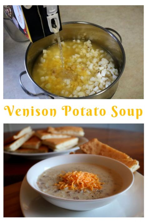 Potato Recipes Soup, Venison Soup, Squirrel Stew, Deer Recipes, Ground Venison, Deer Meat Recipes, Potatoes Onions, Deer Meat, Snack Sticks