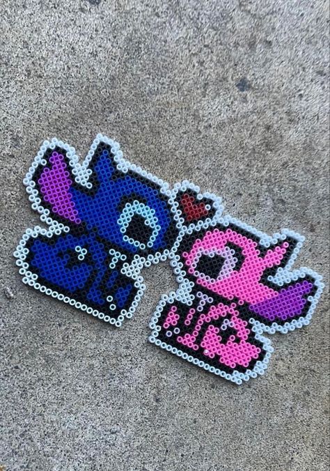 Stitch Fuse Bead Pattern, Disney Fuse Bead Patterns, Stitch And Angel Perler Beads, Stitch And Angel Pixel Art, Angel Perler Beads, Perler Beads Stitch, Hama Beads Patterns Disney, Perler Bead Stitch, Perler Bead Hello Kitty