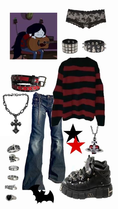 #fashion, #style, #outfitinspiration, #beauty ,#outfitsideas ,#trendyoutfits ,#falloutfits ,#winteroutfits Marceline Outfits, Different Body Sizes, Edgy Emo, Grunge Fits, Cooler Style, Outfit Looks, Alt Outfits, Two Friends, New Rock