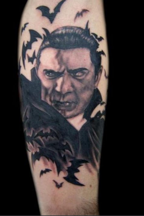 Bella LugosI....this amazing! Bela Lugosi Tattoo, Monster Tattoo Ideas, Universal Monsters Tattoo, Monsters Tattoo, Bella Lugosi, Monster Tattoos, Savage Tattoo, Dracula Tattoo, Frankenstein Tattoo