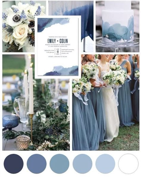 Watercolor Wedding Theme, Blue And White Wedding, Wedding Color Scheme, Blue Themed Wedding, Dusty Blue Wedding, Dusty Blue Weddings, Wedding Colour, בר מצווה, Wedding Palette