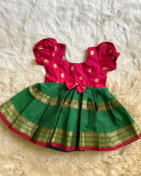 Traditional Frocks, Baby Girl Dresses Indian, Frock For Baby Girl, Traditional Baby Dresses, Baby Lehenga, Frocks For Babies, Ikat Blouse, Frocks For Kids, Cradle Ceremony