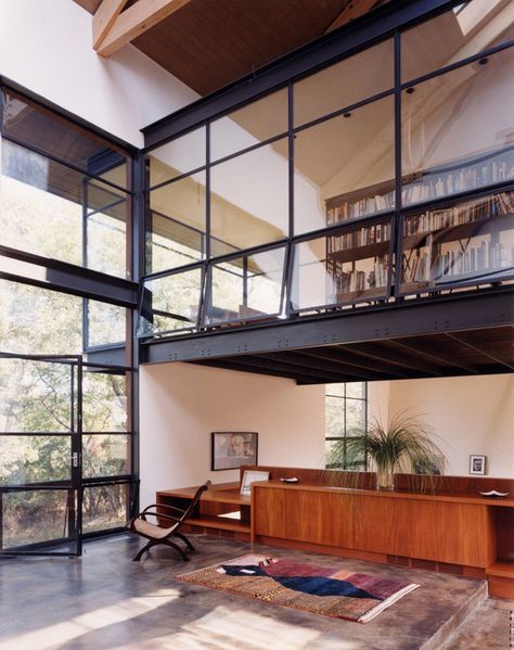 metal: Residence/North Haven, NY/Lee H. Skolnick Architecture + Design Partnership Mezzanine Design, Mezzanine Loft, Mezzanine Bedroom, Contemporary Home Office, Loft Interiors, Interior Windows, Glass Walls, Loft Living, Metal Building Homes