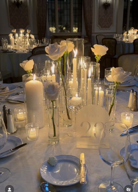 Roses And Candles, Round Wedding Tables, Flowers And Candles, Black And White Wedding Theme, Dream Wedding Decorations, White Wedding Theme, Wedding Planning Decor, Wedding 2025, Dream Wedding Ideas Dresses