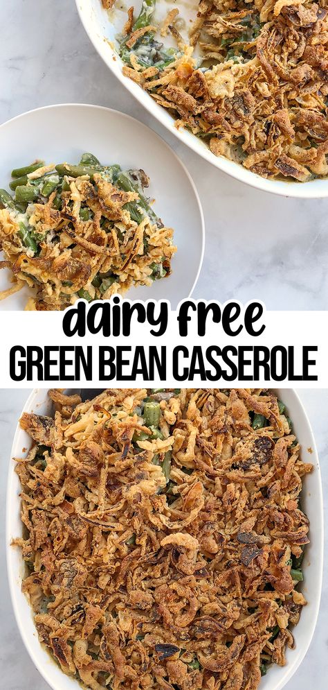 Dairy Free Green Bean Casserole - The Urben Life Dairy Free Green Bean Casserole, Dairy Free Thanksgiving Recipes, Gluten Free Green Bean Casserole, Dairy Free Thanksgiving, Green Bean Casserole Recipe, Dairy Free Cooking, Green Bean Casserole Easy, Vegan Green Bean Casserole, Dairy Free Recipes Dinner