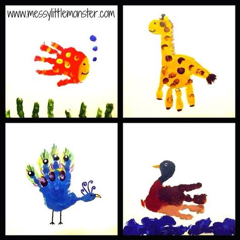 Cute Hand Print Animals, Toddler Painting, Kids Canvas Art, Footprint Art, Kids Canvas, Handprint Crafts, Handprint Art, Crafts With Pictures, Toddler Art