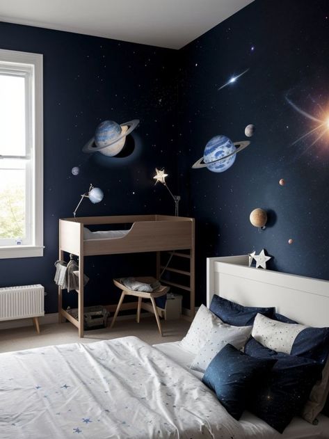 Space Themed Apartment, Space Themed Bedroom Adult, Boys Space Bedroom, Lovegood Aesthetic, Alien Stuff, Science Room, Space Themed Bedroom, Space Themed Room, Printed Bedding