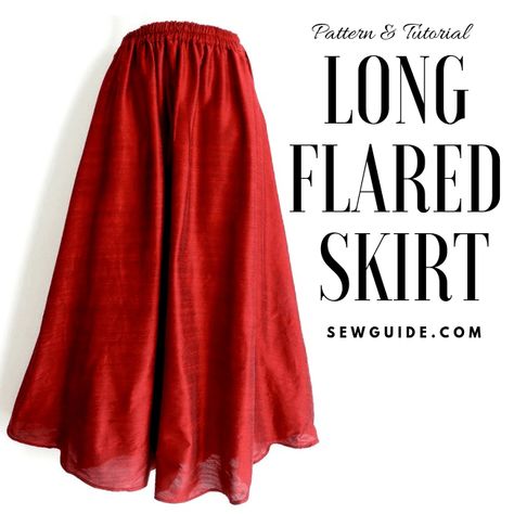 This is a sewing pattern to make a very flared long skirt with an elastic waist, which is Free Size. Make one and most anybody in your family can Free Sewing Pattern and step by step instructions to sew a Free size Long flared skirt Long Skirt Pattern, Long Flared Skirt, Skirt Pattern Free, Tutorial Sewing, Skirt Diy, Sewing Dress, Skirt Sewing, Diy Skirt, Kleidung Diy