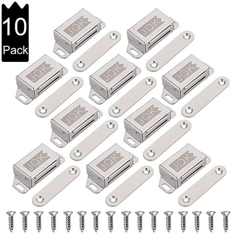 JQK Magnetic Cabinet Door Catch, Stainless Steel Closet Catches 10 Pack with Strong Magnetic, Furniture Latch 20 lbs, CC101-P10 - - Amazon.com Steel Closet, Cabinet Catches, Magnetic Latch, Cupboard Wardrobe, Home Goods Store, Door Catches, Nickel Plating, Pantry Door, Stainless Steel Doors