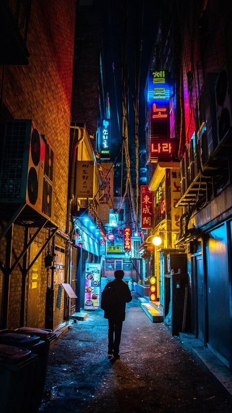 Alleyway Aesthetic Korea, Seoul Alleyway, Dark City Aesthetic Japan, Seoul Alley, Cyberpunk Alleyway, Cyberpunk Alley, City Alley, Photography City, Cyberpunk Aesthetic