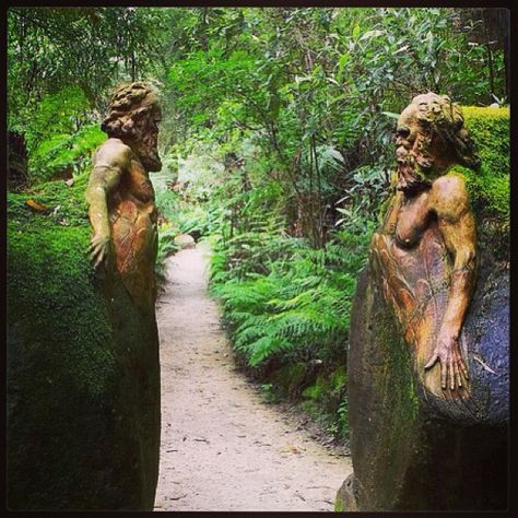 Guardians at the Gateway, William Ricketts Sanctuary, Melbourne, Australia General Aesthetic, Taman Air, Stone Statues, The Secret Garden, Land Art, Tombstone, Melbourne Australia, Garden Paths, In The Woods