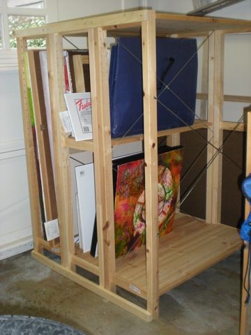 Canvas storage. Garage Art Studio, Home Art Studio, Art Studio Storage, Diy Storage Rack, Studio Storage, Art Studio Space, Art Studio Organization, Bookshelf Organization, Art Studio Design