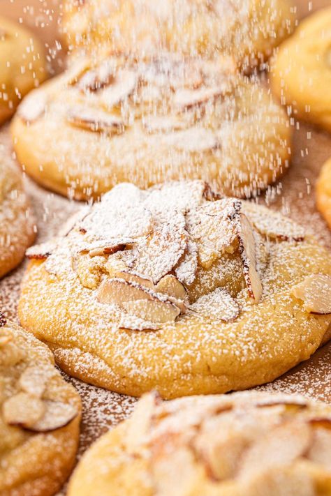 Almond croissant lovers take notice of these Almond Croissant Cookies that broke the internet! Essen, Patisserie, Almond Madeleines Recipe, Almond Chocolate Croissant Cookies, Almond Frangipane Cookies, Almond Filled Cookies, Almond Pie Filling Recipes, Almond Paste Recipes Desserts, Almond Crossaint Cookie