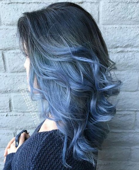 These must-have haircuts for fine hair give the illusion of full hair -- no supplements or tape-ins required, Black To Blue Ombre, Black Wavy Hair, Dyed Hair Pastel, Blue Ombre Hair, Natural Hairstyle, Ombré Hair, Ombre Hair Color, Pastel Hair, Dye My Hair