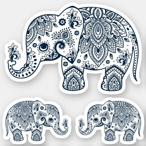 Navy-blue elephant vintage floral paisley sticker | Zazzle.com Paisley Elephant, Shed Decor, Biggest Elephant, Elephant Illustration, Elephant Tattoo, Elephant Art, Blue Elephants, Vinyl Sheets, Animal Skulls