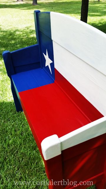 Texas Star Headboard Bench Texas Patio, Rustic Outdoor Benches, Patriotic Kitchen, Napoleonic Blue, Texas Crafts, Texas Kitchen, Annie Sloan Old White, Texas Things, How To Make Headboard