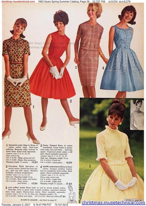 1963 Sears Spring Summer Catalog, Page 38 - Christmas Catalogs & Holiday Wishbooks 1963 Fashion, Early 60s Fashion, Early 1960s Fashion, 1960s Fashion Women, Colleen Corby, 1960 Fashion, Fashion 50s, 1960's Fashion, 1960s Style