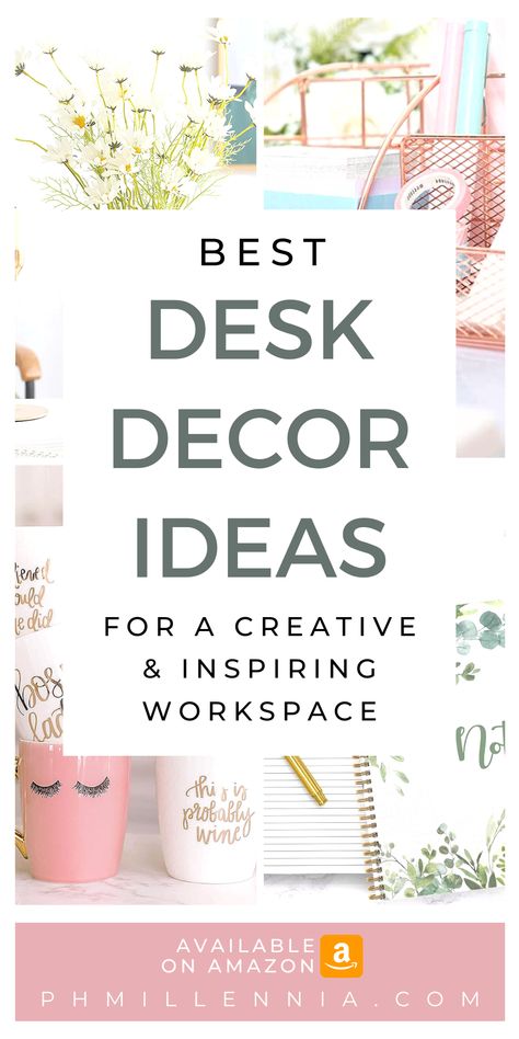 Whether you’re a minimalist or maximalist there are countless ways to personalize your desk & turn it into a space that reflects your personality & inspires you to do your best work. Discover the best desk decor ideas to help you create a workspace that is both stylish & functional. From practical items like desk organizers to motivational items like desk plants, explore the most creative & inspiring desk decor ideas that can help transform your workspace into a place you’ll love to work in. Office Desk Nessesities, Simple Work Desk Decor, Style Desk Ideas, Organise Desk Office, Large Desk Decor, Styling A Desk Top, Study Room Interior Design Modern, Back Of Monitor Decor, Small Work Cubicle Decor Ideas