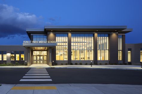 #SchoolArchitecture #SchoolDesign #ExteriorView Middle School Exterior, School Building Design Exterior, Modern School Exterior, Illustrated Environments, Middle School Building, High School Exterior, Innovative School Design, Beautiful Spectacles, Dorm Building