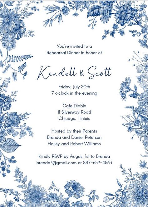 Blue Botanical Border Invitations.#WeddingInvitations #WeddingStationery #Invitation #WeddingPlanning #CustomInvitations Blue And White Invitations, Blue Flower Invitation, Blue Invitation Template, Blue And White Wedding Invitations, Blue Floral Invitation, Blue Floral Border, Spring Invitations, Stationery Studio, Blue And White Design