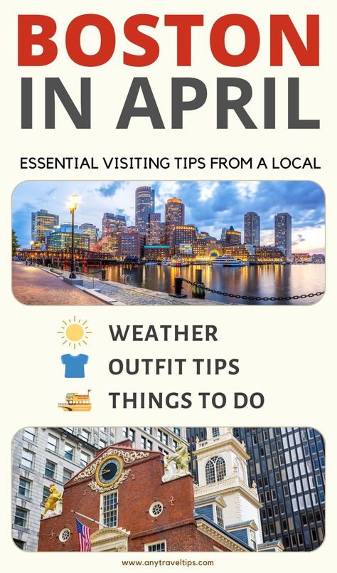 Everything you must know before visiting Boston, Massachusetts in April/Spring: Weather details, what to wear (essential outfit tips), and the best things to do. Read our full guide from a Boston local! Boston In April, Must Do In Boston, April Outfits, April Vacation, Boston Activities, April Weather, Boston Outfits, Outfit Tips, Visiting Boston