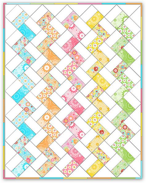 Super Zig     The picture is a tutorial all in itself -- shows how to create this quilt! Themed Quilts Ideas, Jelly Roll Quilt Patterns, Quilt Modernen, Colors And Patterns, Jellyroll Quilts, Nine Patch, Techniques Couture, Strip Quilts, Chevron Quilt