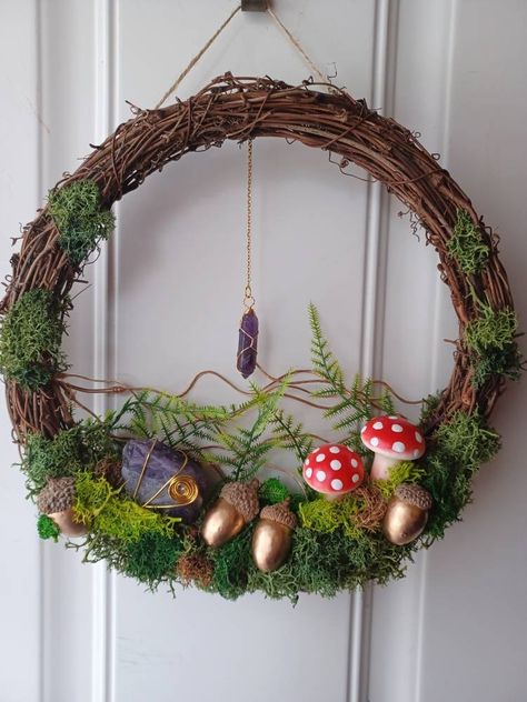 Summer Crafts, Moss Mushroom, Mushroom Wreath, Mushroom Crafts, Witchy Crafts, Mushroom Decor, Milwaukee Wi, Nature Crafts, Garden Crafts